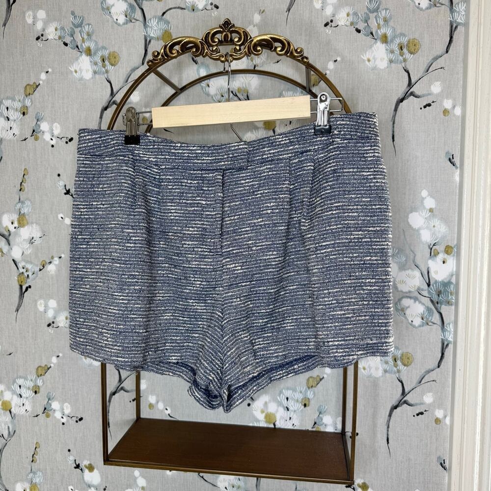 1.STATE Blue White Tweed Fringed High Waisted Shorts Womens Size 12 Zip Fly